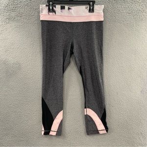 Lululemon Run Inspire Gray Baby Pink Black Cropped Yoga Leggings Pants Size 6